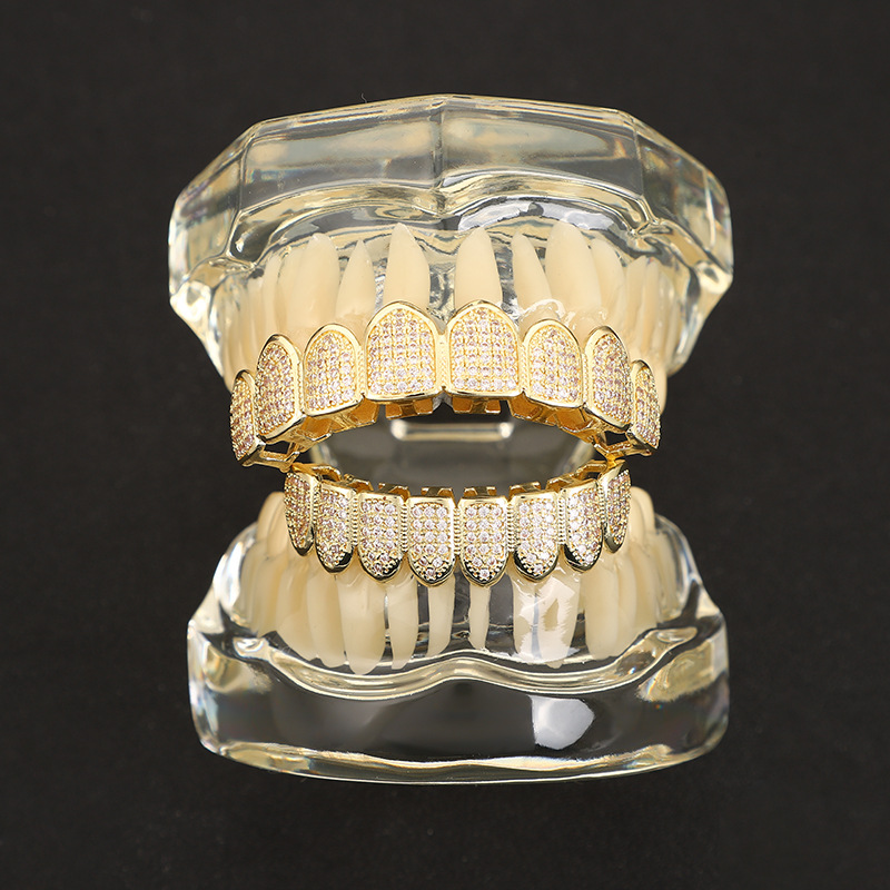 Bestseller upgrade rules: 8-tooth gold braces with zirconium micro-inlays, Teeth Grills, popular European and American accessories, personalized cosplay full figure