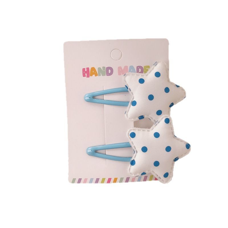 Summer blue polka dot star hair clips, sweet girl ponytail rubber band bb clips, high appearance level bangs clips, children's hair clips Item Picture