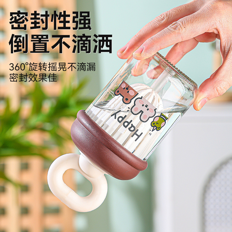 Hand-held glass straw cup, cute tea-making water cup, high school girls' appearance level tea-water separation cup, high-temperature resistant water cup wholesale Specification drawing