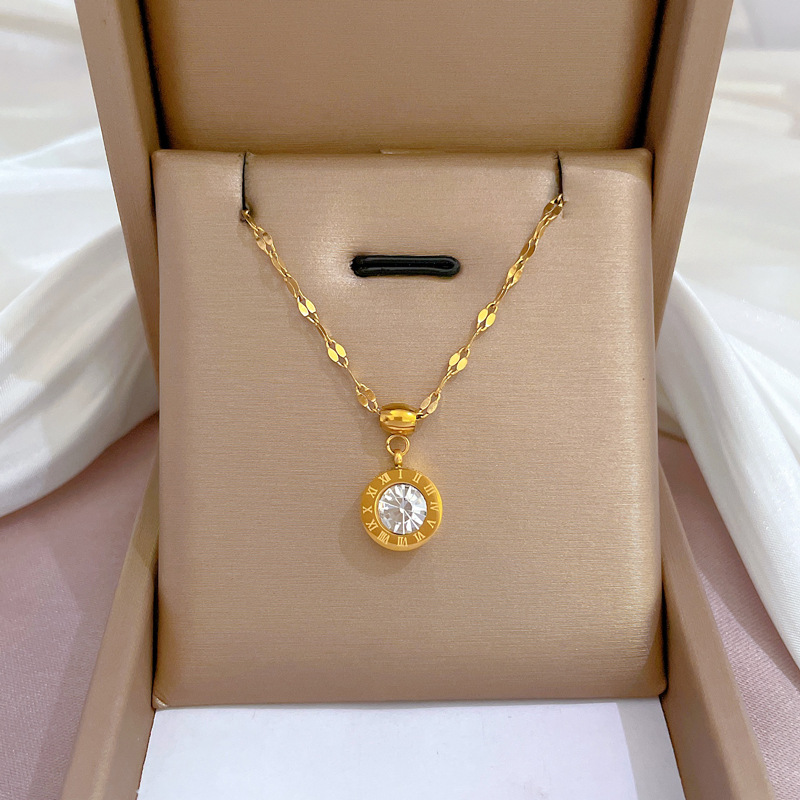 【 All-titanium Steel 】 Zircon Roman exquisite gold necklace in the furnace, a female Instagram influencer collarbone chain accessory full figure