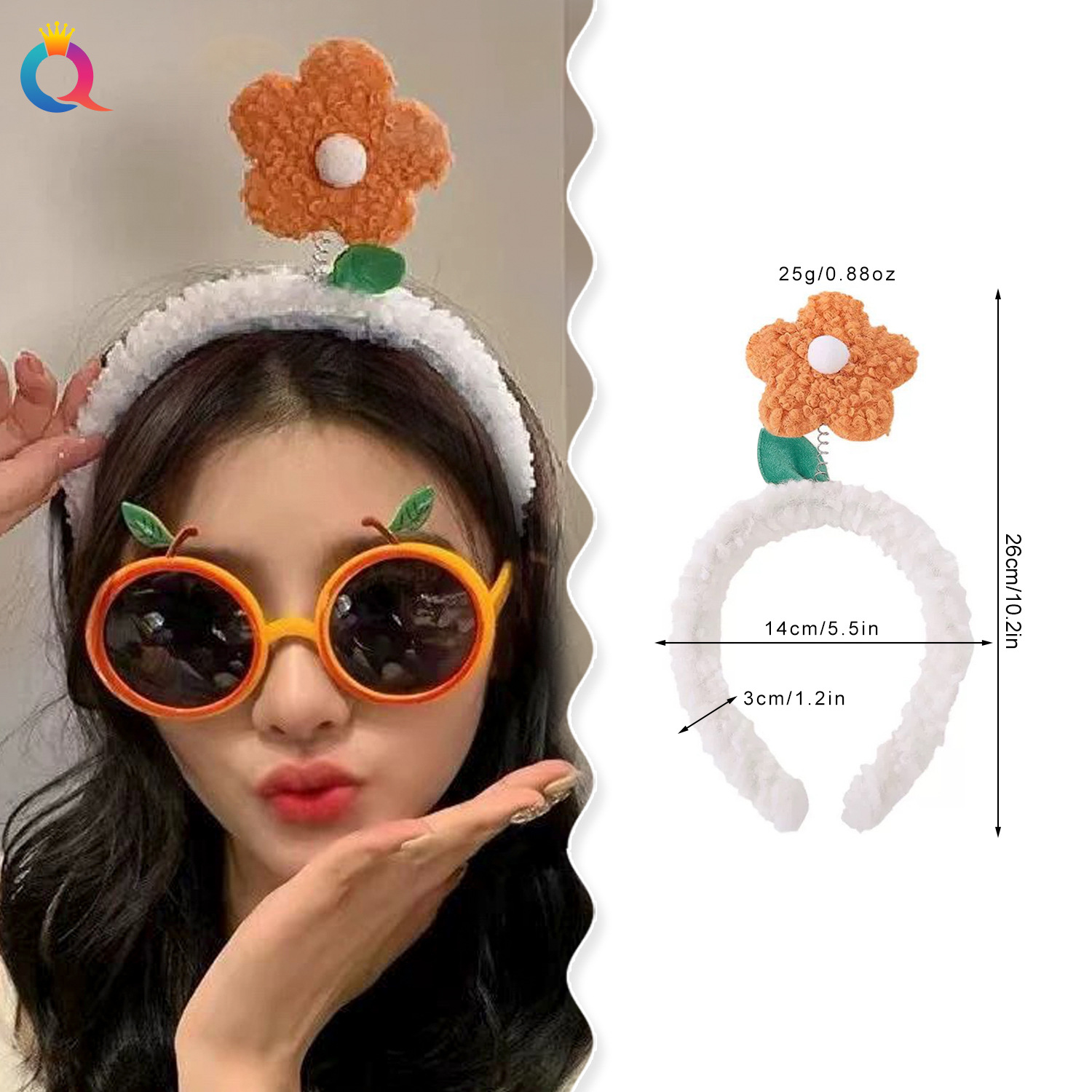 Qiyue Cross-border plush headband, cute high skull top knitted hair hole flower headband, sweet female hair accessory wholesale details Picture
