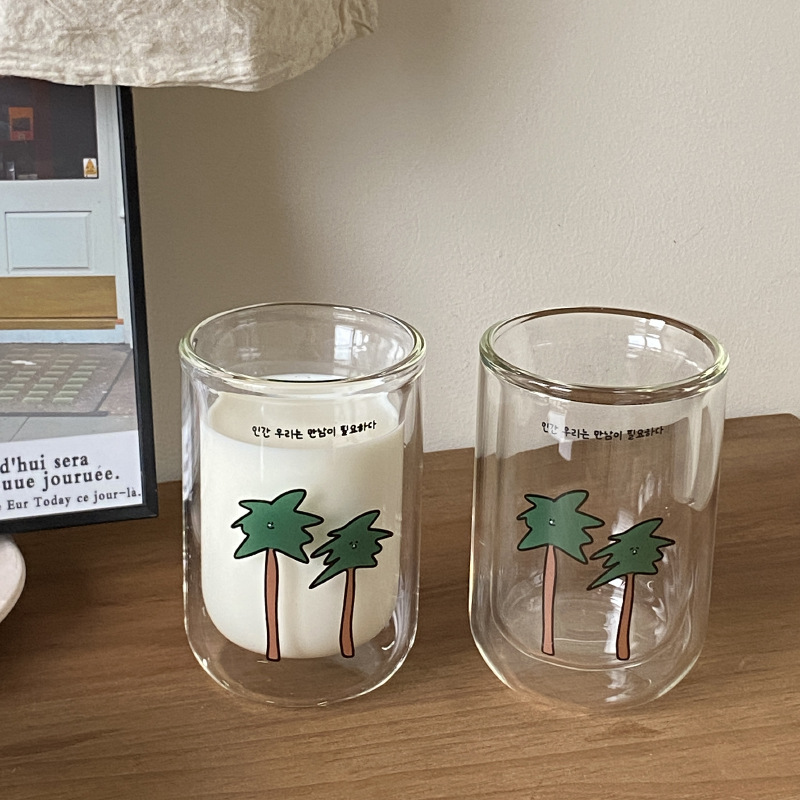 A niche double-layer high borosilicate coconut tree glass cup that can withstand high temperatures details Picture