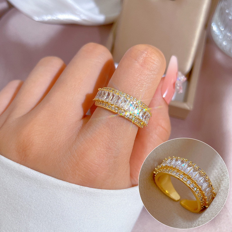 【 Real Gold 】 Letter micro-inlaid ring for women, adjustable opening ring accessory, the same style of Douyin as the popular online accessory full figure