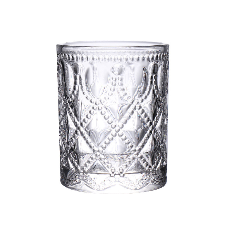 ins Nordic-style retro relief glass cups, large capacity milk cups for restaurants, wholesale of milk tea, juice and wine cups Item Picture