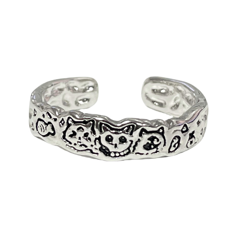 Personalized graffiti cat couple rings, gender-neutral style, simple and fashionable, with a niche design sense, are ideal for women Item Picture