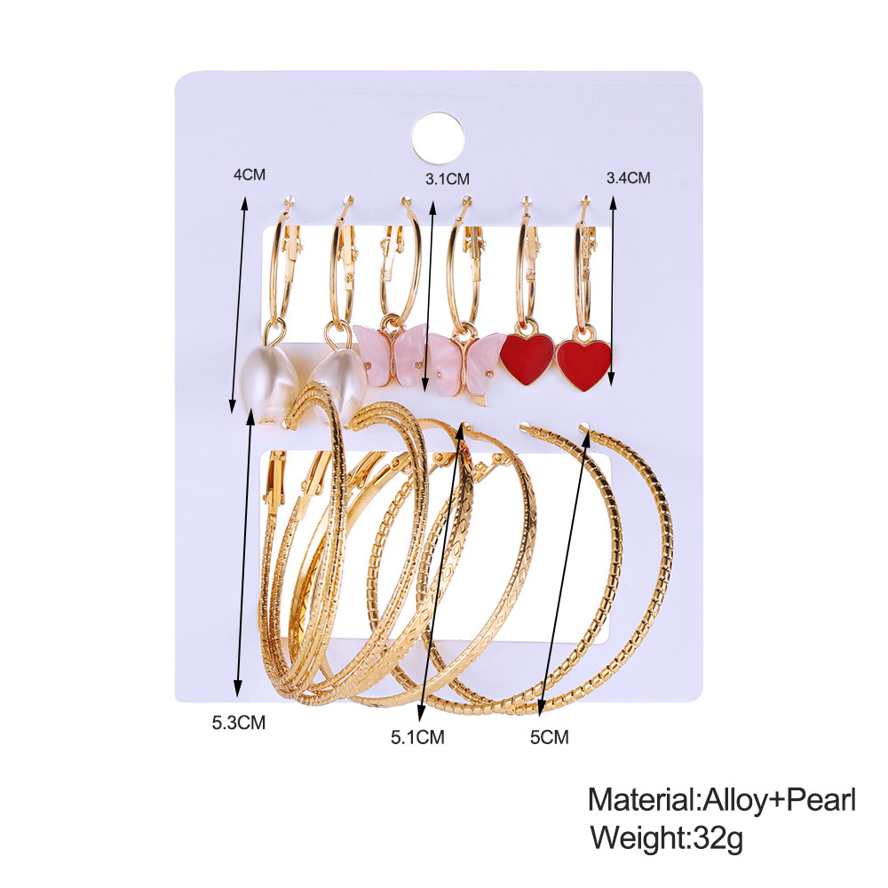 New cross-border personalized ear ring set, six-piece set of pearl heart butterfly pendant earrings, ins details Picture