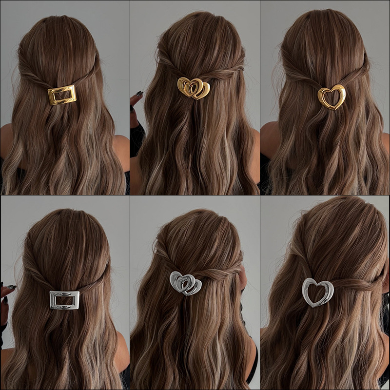 European and American cross-border hair accessories, simple yet luxurious heart-shaped braided hair clips, alloy electroplated high-end hair clips wholesale full figure