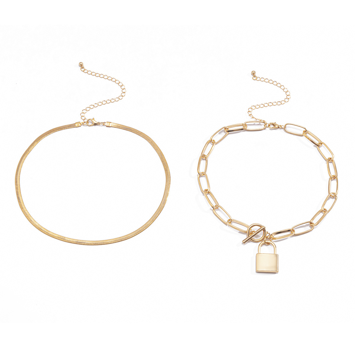 European and American cross-border jewelry, simple and individual snake bone chain lock necklace, women's fashion and creative OT lock, versatile collarbone chain Item Picture