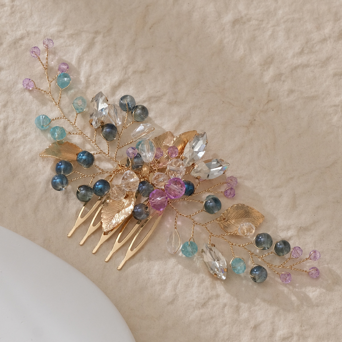New Chinese-style Xiuhe ancient-style hair accessory, a beautiful forest-style bride's bangs with a purple crystal handcrafted updo headwear Application Scenario