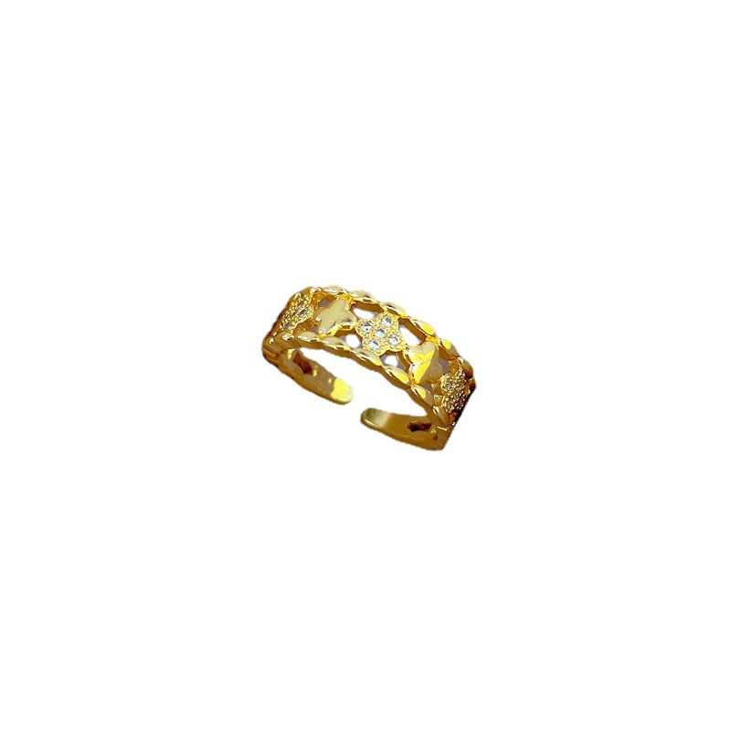【 Real Gold 】 Light luxury lucky flower ring with adjustable opening, simple jewelry, Japanese-style ring couple rings Item Picture