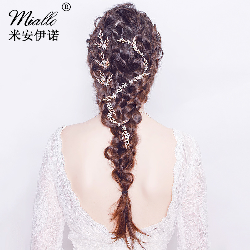European and American fashionable wedding accessories, headbands, simple alloy leaf hair bands, hair bands, pearl water diamond bridal headwear, hair accessories details Picture