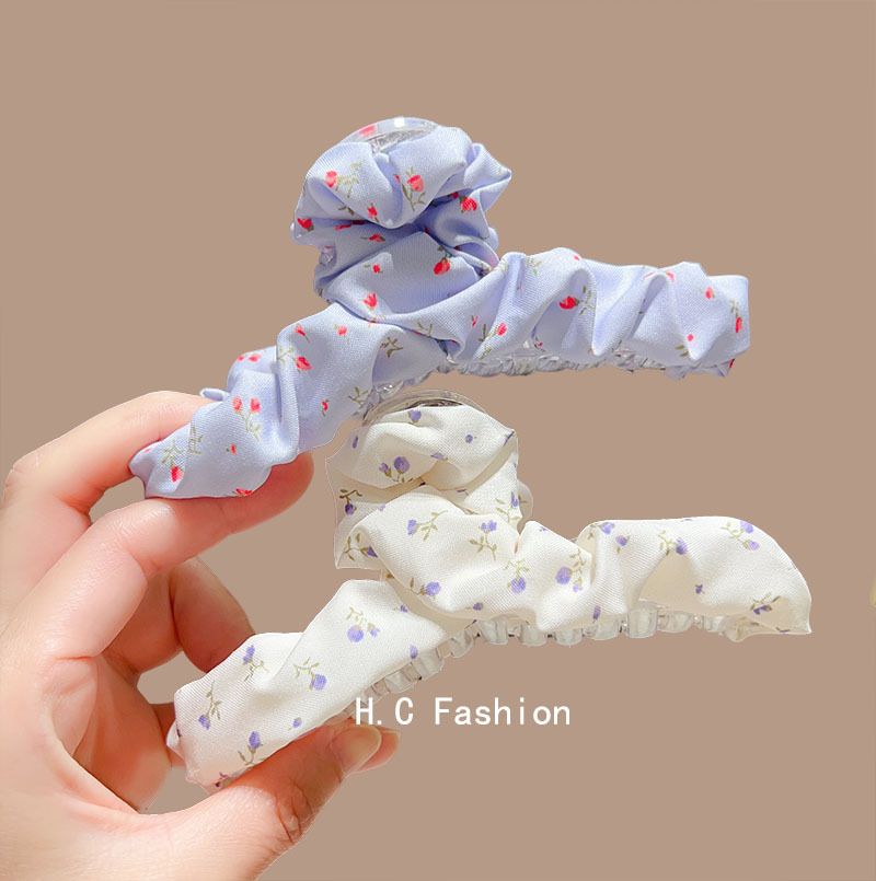 Korean fresh sea salt pleated fabric shark clip side clip, sweet, super ethereal and high-end back head grab clip hair accessory full figure