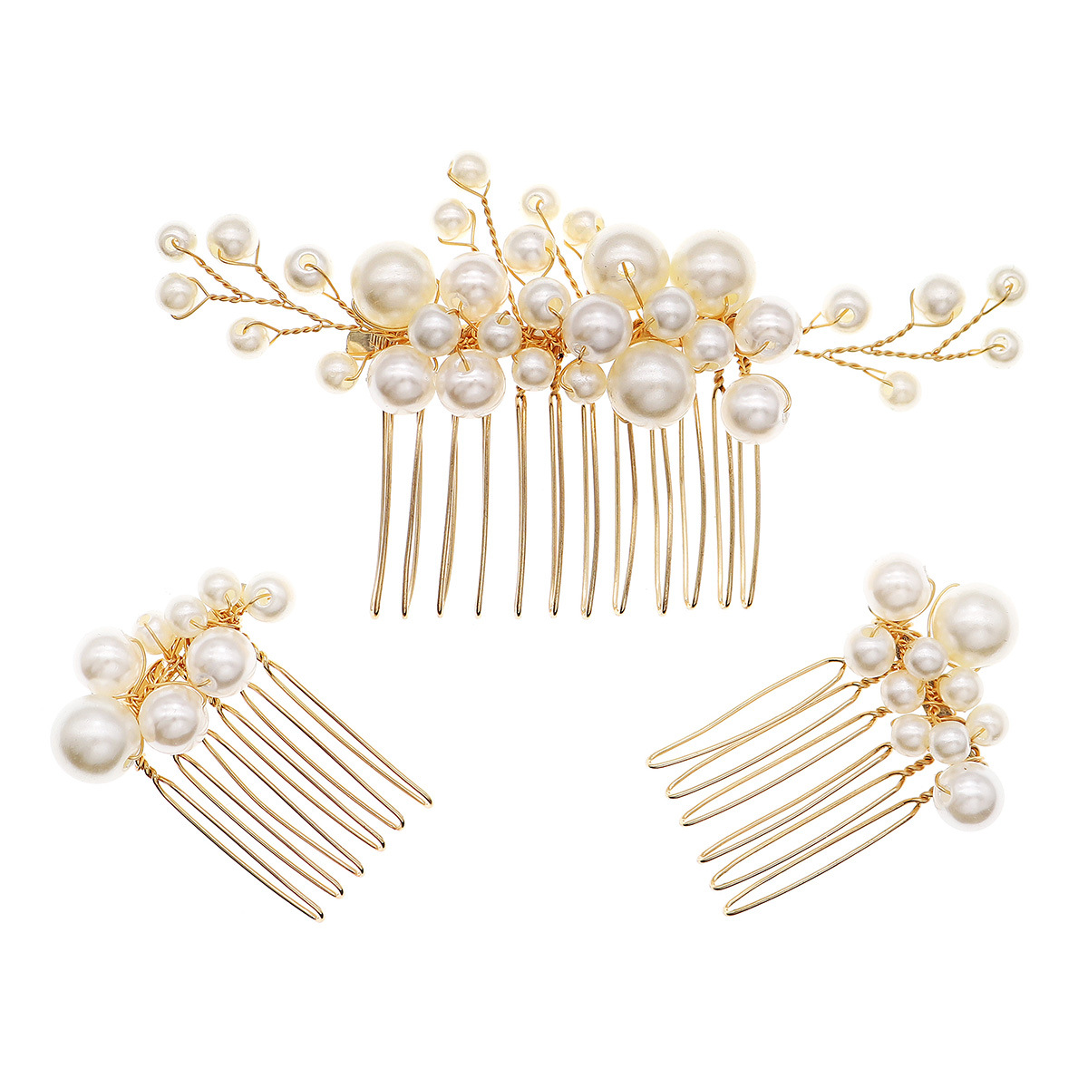 Japanese and Korean Ins-style hair accessories, retro socialite updo, hand-stitched comb, bride's wedding dress, evening gown, pearl hair comb three-piece set Item Picture