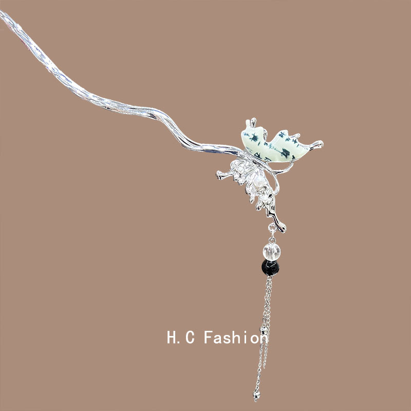 New Chinese-style butterfly tassel hairpins, high-end female hairpins, ancient-style coiled hairpins, daily modern Hanfu accessories Specification drawing