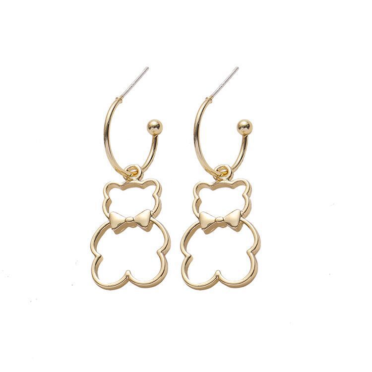 New trendy and versatile Korean hollowed-out bear earrings, simple and versatile cute stud earrings, and trendy cold style earrings Item Picture