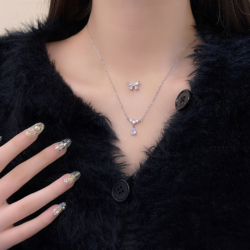Two-piece set ~ Super Flash Zircon necklace, light luxury and niche necklace, women's collarbone chain, popular summer 2023 new style for women Specification drawing