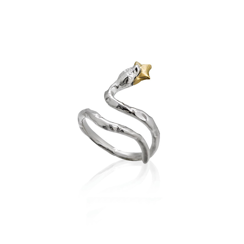 Irregular personality snake-shaped opening ring, a niche design for women, with a cold style, high-end feel, simple and fashionable temperament Item Picture