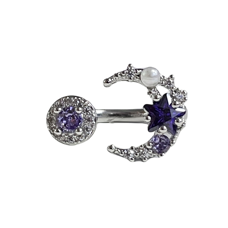 New purple diamond star and moon open ring for women on Instagram, cool and cool style, sweet and hot girl, fashionable and individual index finger ring trend Item Picture