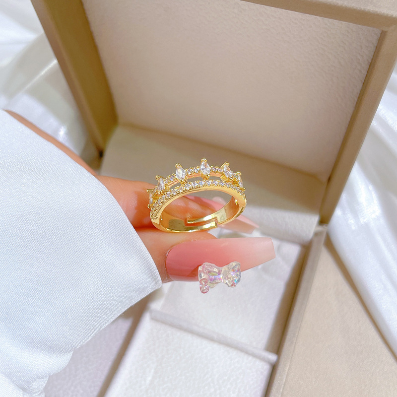 【 Real Gold 】 Full diamond double-layer wedding ring with adjustable opening, simple jewelry, Japanese-style ring couple rings full figure