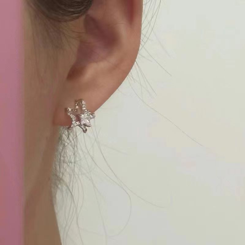 s925 Super Flash Zircon Star Stud Earrings, with a feminine charm, niche, light luxury and high-end design sense, are the new trendy earrings for 2025 Specification drawing