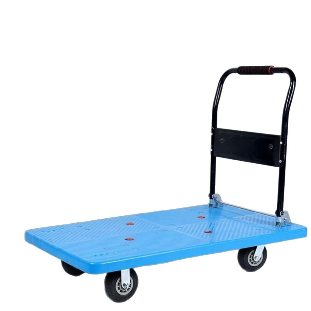 Thickened flat trolley, handcart, foldable silent transport cart, trailer, four-wheel lightweight hand-pulled cart Item Picture