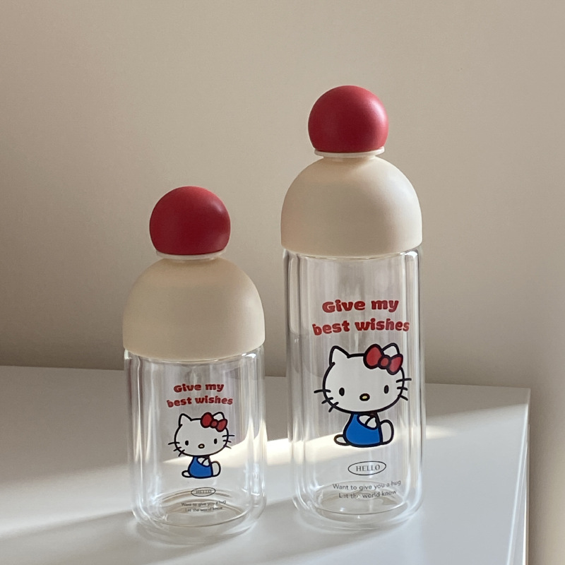 ins niche red-nosed double-layered glass cups, the same style as those on Xiaohongshu, large-capacity water cups, sealed portable cups, custom-made details Picture