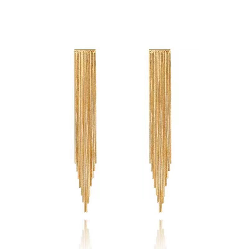 Simple, high-end, versatile and fashionable long chain tassel stud earrings, women's ins trendy European and American style design earrings and earrings Item Picture