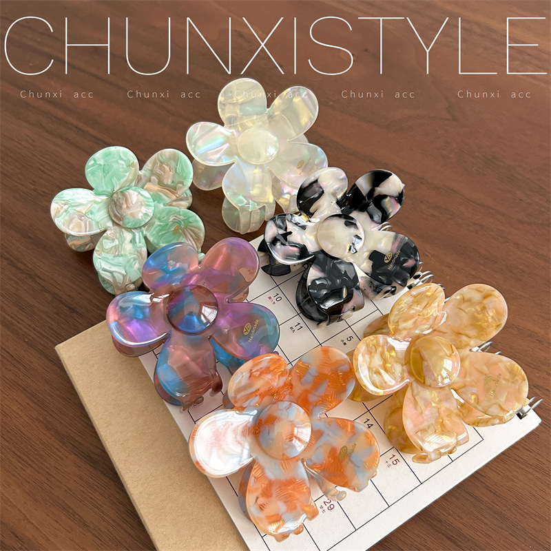 YD Acetic acid Flower Phantom Color Grab clip Shark Clip Sweet and Fresh Grab clip New style hair clip for women's back of the head Specification drawing
