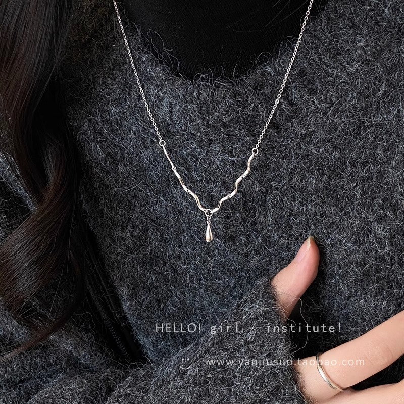 Minimalist water ripple necklace with a cold and feminine style, water drop, versatile, fashionable and high-end look, collarbone chain with a niche design sense Specification drawing
