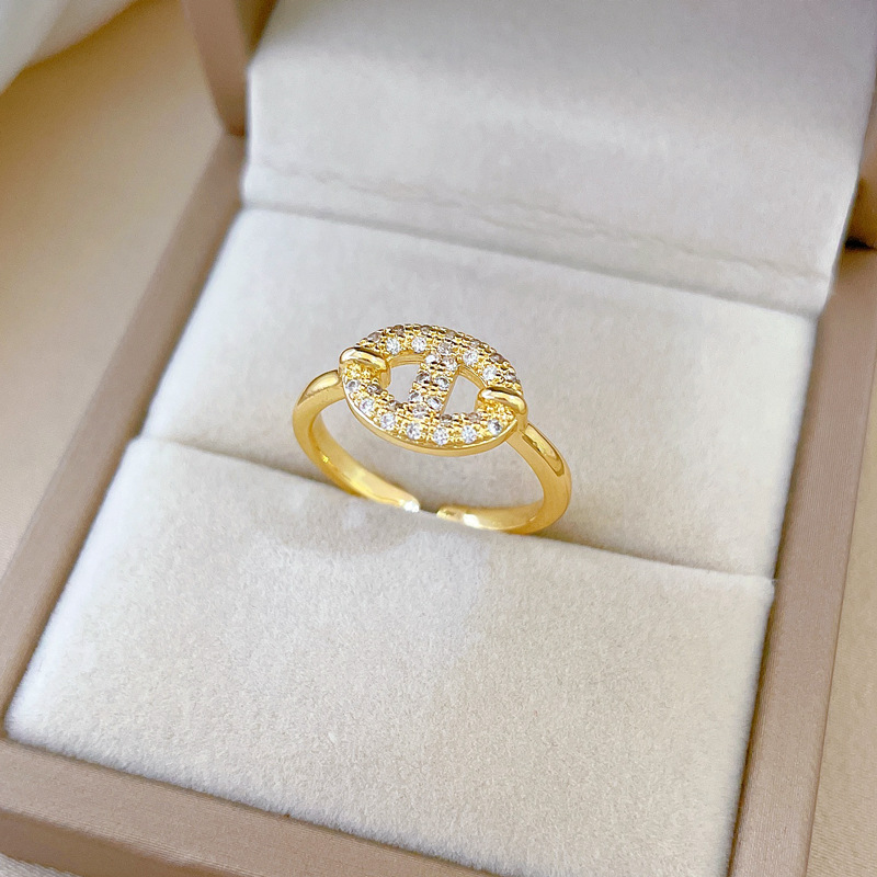 【 Real Gold 】 A simple Japanese-style couple ring with adjustable opening and a pig nose full diamond ring Specification drawing