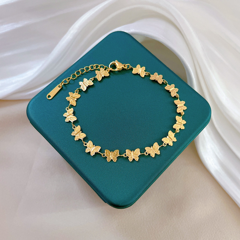【 All-titanium Steel 】 Butterfly retro Dongdaemun, minimalist style, gold bracelet inside the furnace, female Internet celebrity, retro best friend Specification drawing