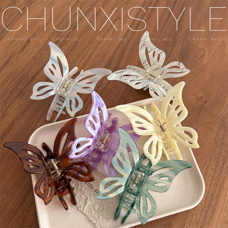 Fashionable large-sized grabber, sweet and colorful butterfly hairpin, high-end acetate board shark clip, hairpin clip headwear for women Specification drawing