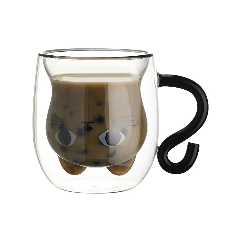 Creative cartoon cat water cup, home breakfast coffee cup, high-temperature resistant and heat-insulating milk cup, double-layer glass cup Application Scenario
