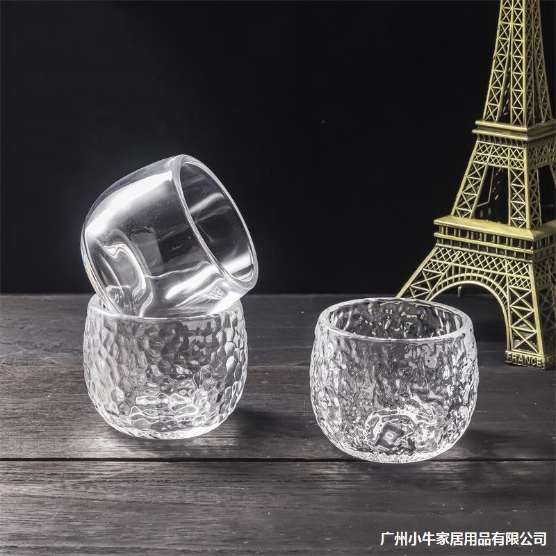 High-end glass cup with hammer pattern, owner's cup, not hot to the touch, personal thickened cup, health-preserving Chinese cup 100ml Specification drawing