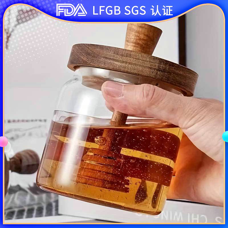American honey jar, household wooden stirring rod, glass sealed jar manufacturer wholesale transparent honey storage jar full figure