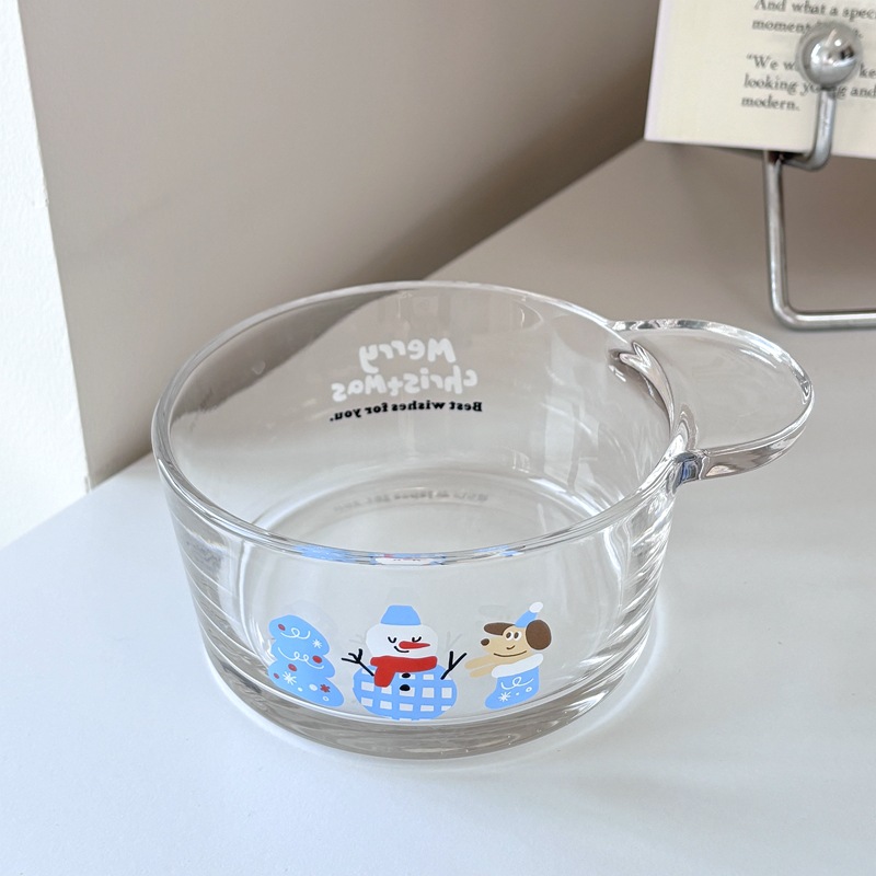 Cross-border InS-style Christmas snowman glass bowl, round glass salad bowl, tableware set, dessert bowl full figure