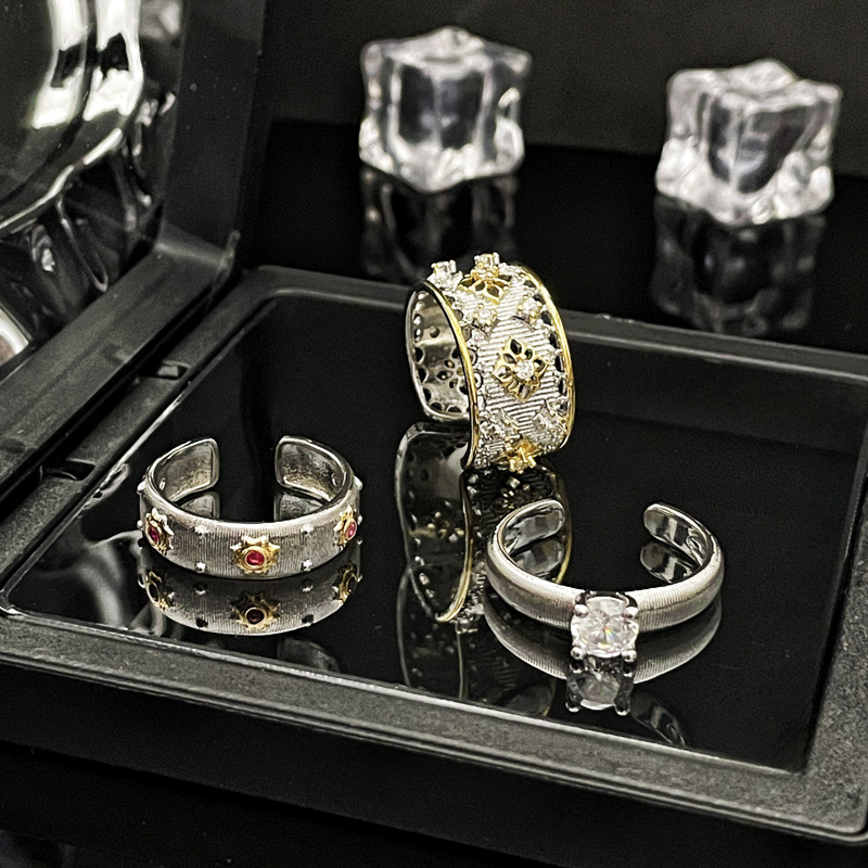 New Chinese-style, retro brushed, color-separated open ring, a fashionable and high-end ring with a touch of ancient court style for women Application Scenario