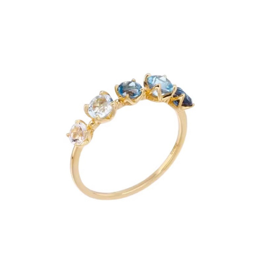 New gradient blue and white multi-gemstone zircon ring for women, Japanese light luxury, niche design, high-end open ring Item Picture