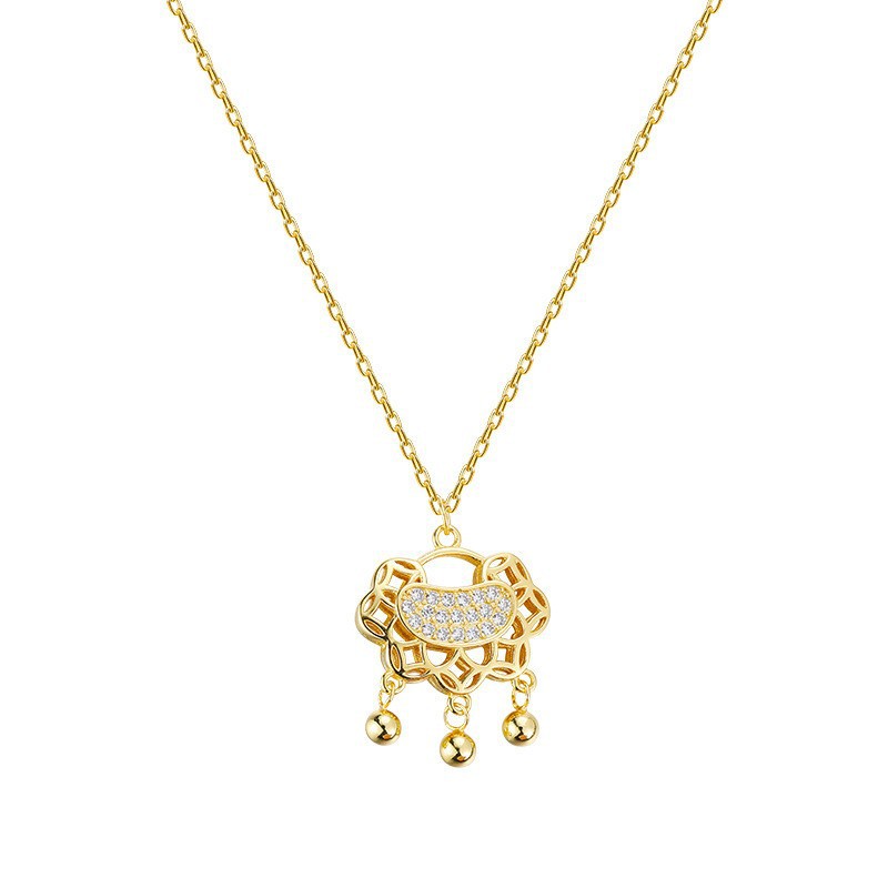 Chinese-style micro-inset peace lock, niche design, high-end feel, titanium steel non-fading necklace, new trendy women's collarbone chain wholesale Item Picture