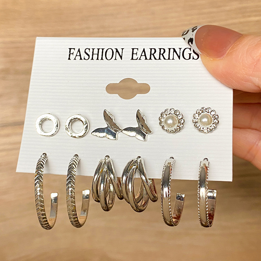 Korean jewelry world: A simple and basic alloy stud set for cross-border use from Europe and America, a creative retro card-mounted ear ring and earring set Specification drawing