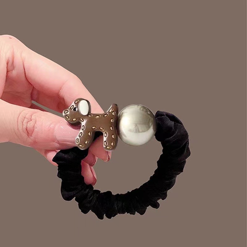 Cute cartoon puppy, pearl hair tie, hair band, simple female hair tie, rubber band, ponytail hair accessory, high-elasticity hair tie Application Scenario