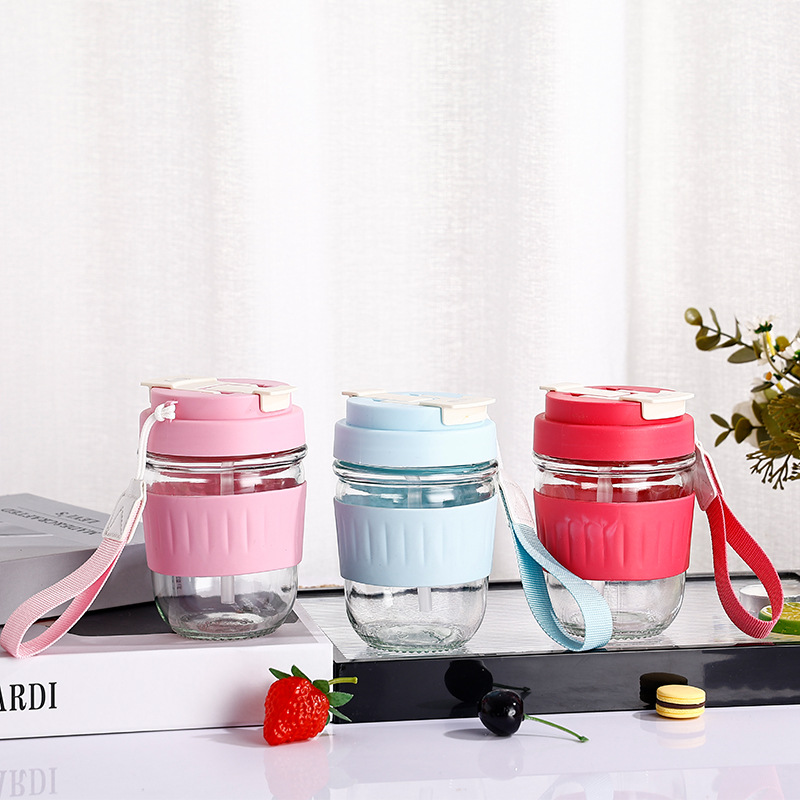 Transparent glass double-drinking cup, summer high appearance level water cup, large-capacity straw cup, office coffee cup, gift cup full figure