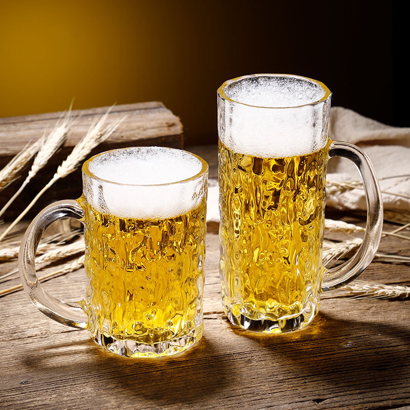 Tree-patterned household beer cups with handles, large draft beer cups, bar glass water cups, thickened tea brewing cups Specification drawing