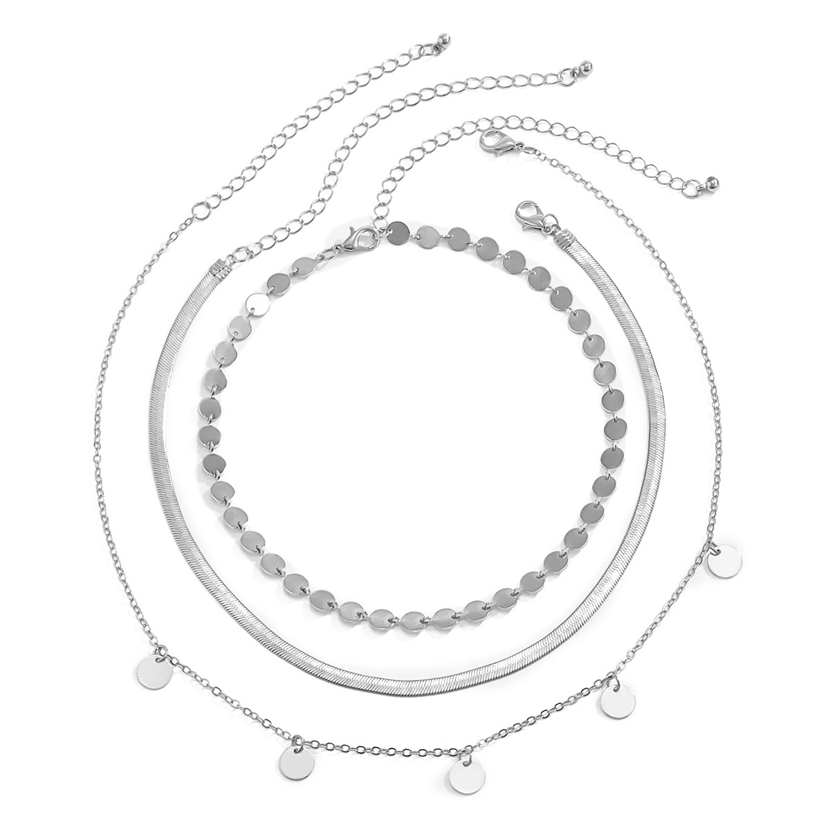 European and American cross-border jewelry, simple and elegant round pendant set, trendy geometric fine chain collarbone chain for women Item Picture