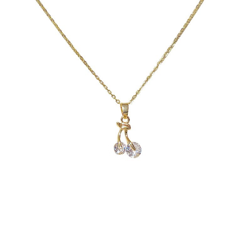 Japanese and Korean style small cherry micro-inlay zircon titanium steel necklace, feminine and individual collarbone chain, simple and niche accessory necklace Item Picture