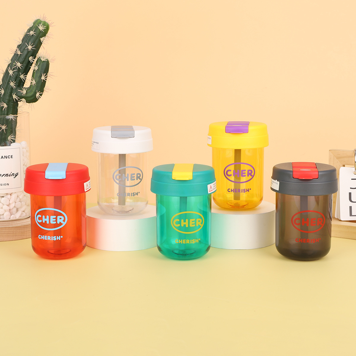 Summer new plastic cups with high appearance level, solid-color tonnage cups, creative mini pocket cups, outdoor portable double-drinking cups details Picture