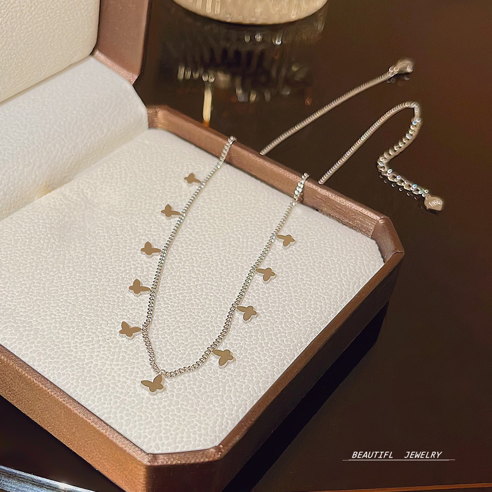 European and American fashion super fairy butterfly pendant necklace, cute and unique hip-hop retro design sense, collarbone chain sweater chain girl Specification drawing
