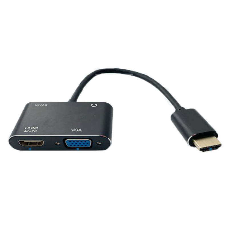 hdtv to hdtv+vga high-definition 2-in-1 with audio band power supply, HDTV with one input and two outputs, 4K support for simultaneous display Item Picture