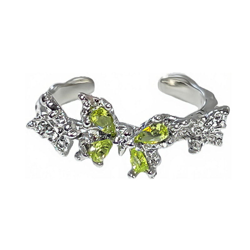 Exquisite irregular butterfly texture open ring for women, olive green, simple, individual, niche, sweet, cool and versatile ring trend Item Picture