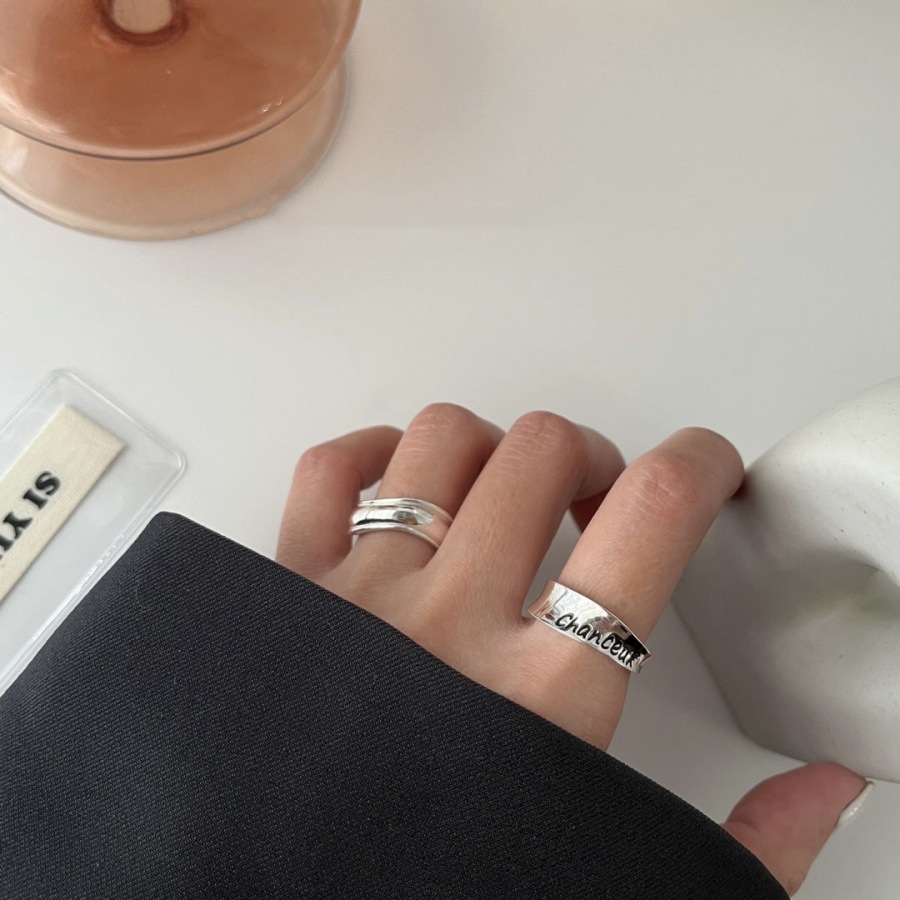 Korean version lucky ring s925 silver niche design high-end ring, simple, fashionable and versatile open index finger ring full figure